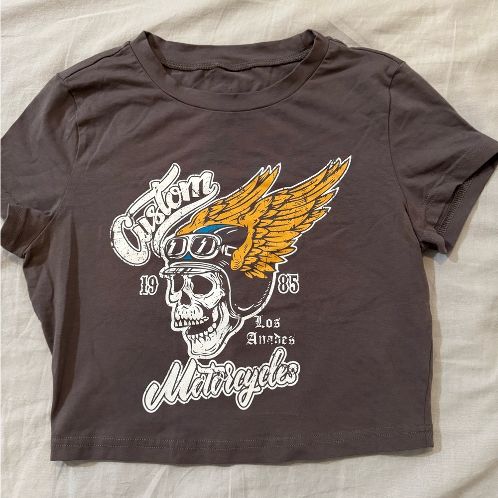 Custom Motorcycle Cropped Graphic T-Shirt -